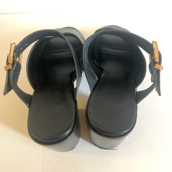 ASOS Hendon Black Slip On Mules Gold Buckle - Picture 3 of 7